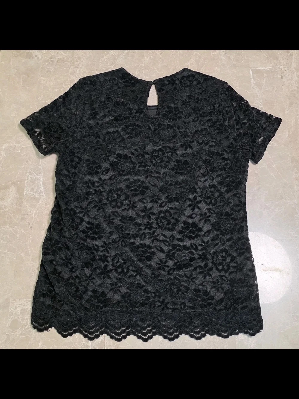 Black Floral Lace Short Sleeve Blouse